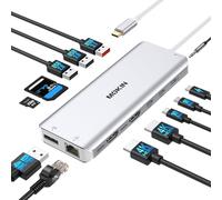 Estación de acoplamiento USB C para portátil con doble monitor, doble HDMI, 4K DP, concentrador de triple pantalla, 13 en 1 MOKiN USB C con 3 monitores, DisplayPort, USB 3.1, RJ45, 100 W PD, lector de