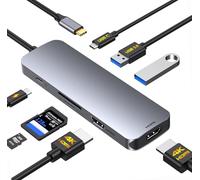 Estación de acoplamiento USB C para portátil con doble monitor HDMI, adaptador multipuerto USB C, tipo C a 2 HDMI 4K 30 Hz + DP 100 W tipo C de carga de alimentación + 2 USB 3.0+ SD/TF
