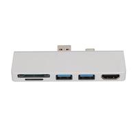 Estación de Acoplamiento USB C para Surface Pro 7, Adaptador Convertidor de Base 5 en 2 Hub para Computadora Portátil con 2 USB 3.0 (5 Gbps), Adaptador HDMI 4K, Ranura para Lector (Plata)