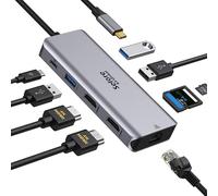 Estación de Acoplamiento USB C, Selore 9 en 1 USB C Hub 2 HDMI Dual Monitor, Gigabit Ethernet, USB 3.0 y USB 2.0, 100 W PD, SD/TF, Compatible con MacBook Pro, MacBook Huawei, DELL XPS Tablet Tipo C