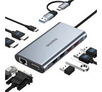 Estación de acoplamiento USB Dual Monitor, GIISSMO 9 en 1 USB A 3.0 / USB C Estación de acoplamiento Triple Monitor con 2 HDMI, VGA, 10Gbps USB 3.1, Gigabit Ethernet, triple visualización para Mac y