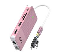 Estación de Acoplamiento USB GIQ USB C HUB USB 3.0 a Dual HDMI VGA Adaptador, Triple Pantalla USB C Estación de Acoplamiento para portátil, Pantalla Dual Compatible con MacBook M1 USB Dock, Oro Rosa