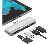 Estación de Acoplamiento USB para Surface Pro 4 5 6, 5 en 1 Dock Converter Adapter Laptop Hub con 2 USB3.0 (5Gbps), Adaptador HDMI 4K, Ranura para Lector de Tarjetas SD TF, (Plata)