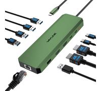 Estación de Amarre para portátiles,WAVLINK 10G Hub USB con Doble HDMI,PD 100W,USB3.2,USB3.0,Ethernet Gigabit para DELL/HP/Lenovo etc,Solo para computadoras con Sistema operativo Windows (Verde)