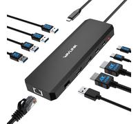 Estación de Amarre para portátiles,WAVLINK 10G Hub USB con Doble HDMI, PD 100W, USB3.2, USB3.0, USB 2.0, Ethernet Gigabit para DELL/HP/Lenovo etc,Solo para computadoras con Sistema operativo Windows