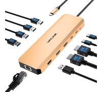 Estación de Amarre para portátiles,WAVLINK 10G Hub USB con Doble HDMI, PD 100W, USB3.2, USB3.0, USB 2.0, Ethernet Gigabit para DELL/HP/Lenovo etc,Solo para computadoras con Sistema operativo Windows