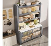 Estación de café de 6 niveles con ruedas, puertas acrílicas, estantes ajustables y encimera de piedra, ideal para tostadora, microondas y mini horno
