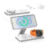 Estación de Carga 3 en 1 25 W para Samsung, Cargador Inalámbrico Plegable Compatible con Galaxy S26/S25/S24/S23, Z Fold/Flip, Galaxy Watch Ultra/8/7/6/5, Galaxy Buds Pro/3/2, Adaptador 35 W, Blanco
