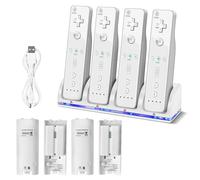 Estación de carga 4 en 1 para mando a distancia Wii, estación de carga con 4 pilas recargables de 2800 mAh y cable de carga, estaciones de carga para controlador Wii para mando a distancia de juegos U