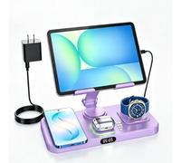 Estación de carga 6 en 1 para múltiples dispositivos Samsung, soporte de carga plegable con cable para iPad/Tab con reloj y luz, cargador para S26/S25 Ultra/Z Fold 7 y Buds, solo para Galaxy Watch