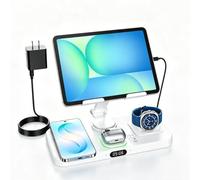 Estación de carga 6 en 1 para múltiples dispositivos Samsung, soporte de carga plegable con cable para iPad/Tab con reloj y luz, cargador para S26/S25 Ultra/Z Fold 7 y Buds, solo para Galaxy Watch