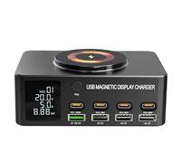 Estación de Carga 9 en 1 140W, 8 Puertos PD / QC3.0 / USB - C con Cargador Inalámbrico Magnético, Carga Rápida para Móviles, Portátiles y Tablets - Tecnología Inteligente, Compac