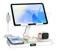 Estación de carga de 30 W para productos Apple, cargador inalámbrico plegable con pantalla de reloj y luz de 7 colores, carga con cable para iPad/tableta estación de carga para iPhone 16, para Apple