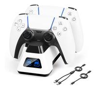 Estación de carga de controlador PS5 con 2 cables de carga rápida para controladores DualSense y Edge, kits de accesorios de estación de carga para PlayStation 5 (adaptador de CA no incluido)