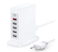 Estación de Carga de Escritorio 55w 6 en 1, Hub de Carga Inteligente multiusb (1usb - C + 5usb - a), Equipado con Cargadores rápidos PD y qc3.0, Compatible con iPhone/Samsung, etc.