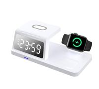 Estación de carga de noche, cargador inalámbrico rápido 4 en 1, reloj de escritorio ABS de 7.40 x 3.62 x 2.17 pulgadas con soporte para múltiples dispositivos, accesorios de reloj, herramienta de