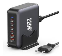 Estación de Carga GAN Compacto, 6 Puertos de 220 W - 4 USB C + 2 USB A - Compatible con iPhone/iPad/Samsung/Pixel/Laptop
