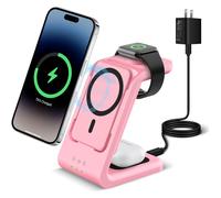 Estación de carga inalámbrica 3 en 1 con batería externa MagSafe de 5000 mAh, soporte de carga rápida compatible con iPhone y Apple Watch,