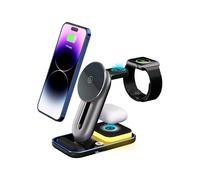 Estación de carga inalámbrica 3 en 1 con cargador magnético Mag-Safe para iPhone 15-12 Pro Max, Galaxy S24-S21, iPhone 11-8, Apple Watch y AirPods.