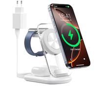 Estación de Carga inalámbrica 3 en 1 para mag-Safe, Cargador magnético inalámbrico Plegable y Ajustable, Soporte de Carga de Viaje mag-Safe con luz para iPhone 16/15/14, AirPods, Apple Watch, Blanco