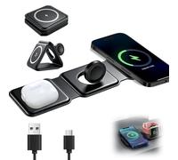 Estación de carga inalámbrica magnética 3 en 1, soporte de carga plegable rápido para Apple Watch para iPhone 17, 16, 15, 14, 13, 12 Pro Max, AirPods Pro, para iPhone y soporte de cargador de reloj