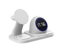 Estación de carga inalámbrica magnética con reloj despertador y altavoz de luz nocturna RGB para iPhone Watch para AIRPODS mesita de noche organizador de escritorio (blanco)