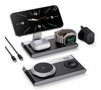Estación de carga inalámbrica magnética plegable 3 en 1 para dispositivos Apple, base de carga inalámbrica similar al cuero con luz nocturna para iPhone 17/16/15/14/13/12, Apple Watch, AirPod