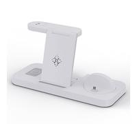 Estación de carga inalámbrica multifuncional plegable 6 en 1 compatible con iPhone/Huawei/teléfono/reloj/audífonos, carga inalámbrica conveniente para almacenamiento y transporte (blanco, para Apple)