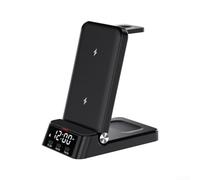 Estación de carga inalámbrica para teléfonos Samsung, auriculares y relojes con reloj LED, proporciona carga inalámbrica multidispositivo con entrada de alimentación de 9 V 3 A (negro)