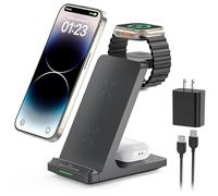Estación de carga inalámbrica, soporte de carga inalámbrico rápido 3 en 1 para múltiples dispositivos Apple Watch Ultra Series 11-1/SE, iPhone 17 16 15 14 13 12 11 Pro Max/Plus/Mini/XS/XR/SE, para