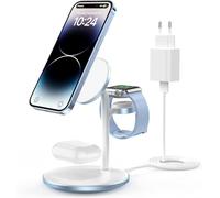 Estación de Carga inductiva 3 en 1 para Varios Dispositivos, estación de Carga mag-Safe de 15 W para iPhone 15 14, Cargador mag-Safe para iWatch Ultra 2/1/Series 9, AirPods, Azul