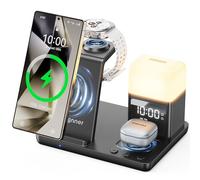 Estación de Carga Inductiva 6 en 1 Mejorada para Samsung con Despertador y Luz 3 Colores | Soporte Carga Inalámbrica 15W Rápida para Galaxy S25/S24/Z Fold6/Flip/Note, Watch Ultra/6/5 Pro, Galaxy Buds