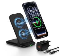 Estación de carga inductiva Samsung, 15 W Wireless Charger Stand con cargador rápido de 18 W para Galaxy S25/S24/S23/S22/S21/S20, cargador inalámbrico para iPhone 17-11 Series, Google Pixel 10/10 Pro