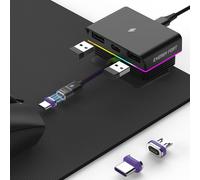 Estación de carga magnética para Logitech G Pro X Superlight 2 / Razer Viper V3 Pro, cargador de ratón RGB con concentrador USB de 3 puertos, organizador de escritorio y gestión de cables para MX