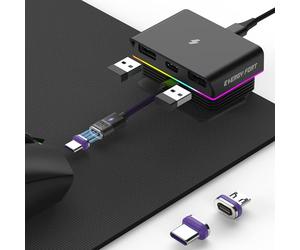 Estación de carga magnética para Logitech G Pro X Superlight 2 / Razer Viper V3 Pro, cargador de ratón RGB con concentrador USB de 3 puertos, organizador de escritorio y gestión de cables para MX