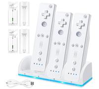 Estación de carga para mando a distancia Wii: WIYETY 4 en 1 cargador de mandos, cargador de 4 puertos con 4 baterías recargables de 2800 mAh para Wii Control remoto