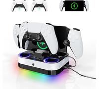 Estación de Carga para PS Portal y Mando PS5, Cargador Portátil con Efecto de luz RGB para PS Portal Remote Player, Carga Rápida 3 en 1 Cargador para Playstaiton 5 con Cable y Indicador LED