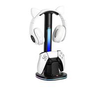 Estación de Carga para PS5, Asa y Base para Auriculares, Cargador USB Doble, Accesorios para Estación de Carga de Mandos de Juegos con Indicador LED