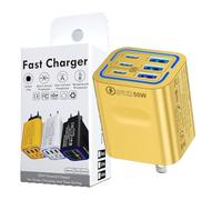 Estación De Carga Rápida 6 Puertos Bloque Cargador Multipuerto Portátil 50 W con 3 USB-C Y 3 USB-A Inteligente Control Temperatura Inteligente Cargador Pared Cubo Enchufe Universal(Yellow)