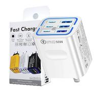 Estación De Carga Rápida 6 Puertos Bloque Cargador Multipuerto Portátil 50 W con 3 USB-C Y 3 USB-A Inteligente Control Temperatura Inteligente Cargador Pared Cubo Enchufe Universal(Blanco)