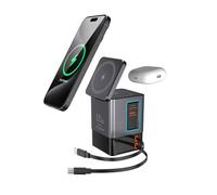 Estación de carga retráctil de 105 W, cargador GaN 6 en 1 con cables duales | Cables retráctiles USB-C, almohadilla compatible con MagSafe, enchufe de pared integrado, carga rápida para iPhone