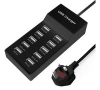 Estación de carga USB, 10 puertos USB de 50 W, estación de carga múltiple compatible con iPhone 12/13/14/15/16/Samsung S22/S23/S24/Z Flod/Z Flip/iPad/Xiaomi/Oppo/OnePlus (negro)