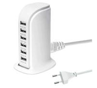 Estación de Carga USB 30W, Concentrador de 6 Puertos Compatible con iPhone 12/13/14/15/16/Samsung S22/S23/S24/Xiaomi/Huawei/Oppo/Tablet, Cargador de Pared (Blanco)