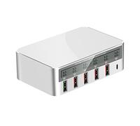 Estación de carga USB 40 W, cargador inalámbrico la estación acoplamiento 6 puertos rápidos, organizador dispositivos múltiples for teléfonos, tabletas y inteligentes Cargador seguro(White wireless)