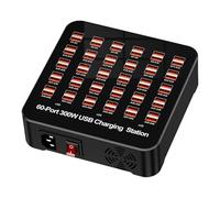 Estación de carga USB 60 puertos 300W negro cargador rápido multipuerto para smartphone ordenador portátil tableta viaje oficina casa dormitorio hotel entrada 16,5x16.5x5.12 cm