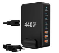 Estación de carga USB C, 440 W, 8 puertos, 5 USB-C, 3 USB-A, tecnología GaN, para teléfonos móviles, portátiles, tabletas, auriculares