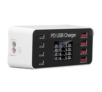 Estación de Carga USB de Escritorio de 8 Puertos con Pantalla Digital - Concentrador de Carga de 30 W con Múltiples