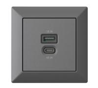 Estación de Carga USB empotrada, Cargador USB-C de 45 vatios + Cargador USB-A de 15 vatios, Antracita