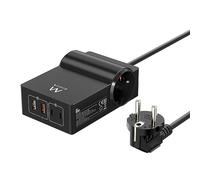Estación de carga USB GaN 65W.Rápido 4 Puertos (2 USB 2 USB-C)PD3.0 PPS.Regleta 2x Schuko 45° cable 1,5mt Enchufe Schuko 16A.Para MacBook Pro/Air,portátil USB-C,iPhone 14/13/12,Samsung Galaxy,Xiaomi