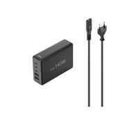 Estación de carga USB Hama de 5 puertos, GaN, cargador rápido, 3xUSB-C, 2xUSB-A, PD, 140 W, estación de carga USB 140 W negra